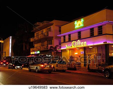 Miami Beach, South Beach, FL, Florida, Collins Avenue, American Riviera, Art Deco District, Hotel Clifton, evening View Large Photo Image Stock Image - Miami Beach, South Beach, FL, Florida, Collins Avenue, American Riviera, Art Deco District, Hotel Clifton, evening. Fotosearch