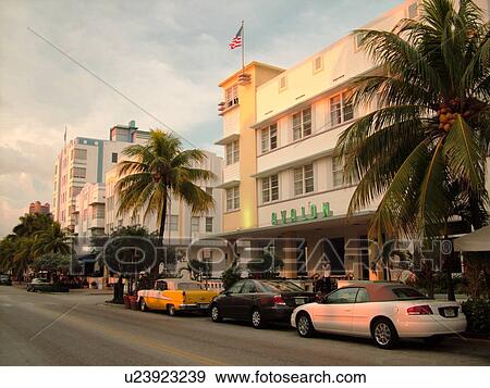 Stock Photo -  Miami Beach, South Beach, FL, Florida, Ocean Drive, American Riviera, Art Deco District, The Avalon. Fotosearch
