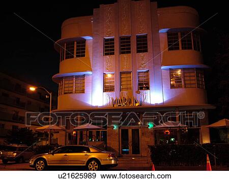 Stock Photograph Of Miami Beach South Fl Florida Collins Miami Beach South Fl Florida Collins Avenue American Riviera Art Deco District Marlin Evening