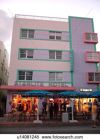 Miami Beach, South Beach, FL, Florida, Ocean Drive, American Riviera, Art Deco District, Starlite Hotel, evening View Large Photo Image Stock Photography - Miami Beach, South Beach, FL, Florida, Ocean Drive, American Riviera, Art Deco District, Starlite Hotel, evening. Fotosearch