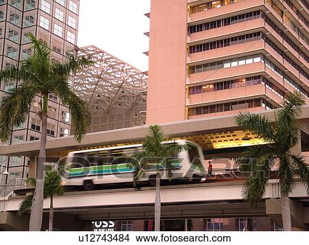 Miami, FL, Florida, Bayfront Park Station, downtown, Metromover, driver-less-shuttle, elevated train View Large Photo Image Picture - Miami, FL, Florida, Bayfront Park Station, downtown, Metromover, driver-less-shuttle, elevated train. Fotosearch