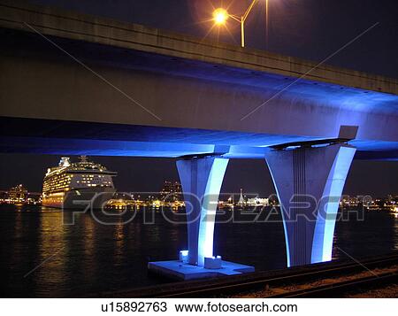 Miami, FL, Florida, Biscayne Bay, cruise ship, bridge, evening View Large Photo Image Stock Image - Miami, FL, Florida, Biscayne Bay, cruise ship, bridge, evening. Fotosearch