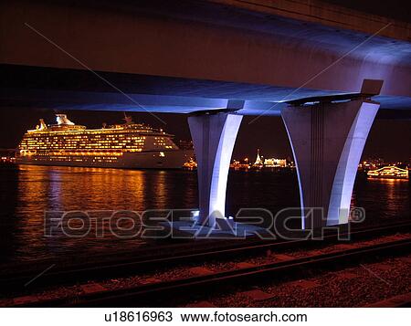 Miami, FL, Florida, Biscayne Bay, cruise ship, bridge, evening View Large Photo Image Stock Image - Miami, FL, Florida, Biscayne Bay, cruise ship, bridge, evening. Fotosearch