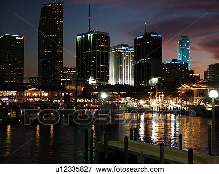 Miami, FL, Florida, Biscayne Bay, Bayside Marketplace, Miamarina, skyline, evening View Large Photo Image Stock Photo - Miami, FL, Florida, Biscayne Bay, Bayside Marketplace, Miamarina, skyline, evening. Fotosearch
