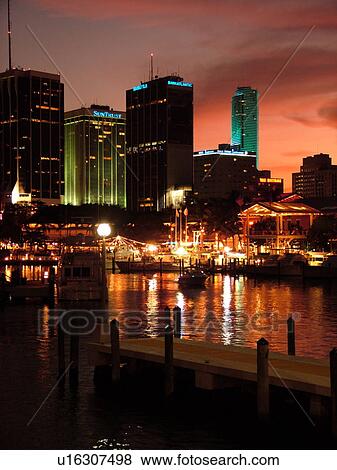 Miami, FL, Florida, Biscayne Bay, Bayside Marketplace, Miamarina, skyline, evening View Large Photo Image Stock Photo - Miami, FL, Florida, Biscayne Bay, Bayside Marketplace, Miamarina, skyline, evening. Fotosearch