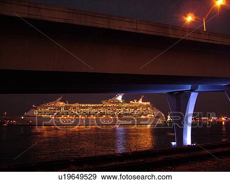 Miami, FL, Florida, Biscayne Bay, cruise ship, bridge, evening View Large Photo Image Stock Photo - Miami, FL, Florida, Biscayne Bay, cruise ship, bridge, evening. Fotosearch