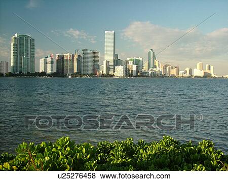 Miami, FL, Florida, Biscayne Bay, skyline from Rickenbacker Causeway View Large Photo Image Stock Photo - Miami, FL, Florida, Biscayne Bay, skyline from Rickenbacker Causeway . Fotosearch