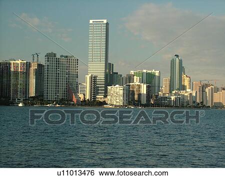 Stock Photograph -  Miami, FL, Florida, Biscayne Bay, skyline from Rickenbacker Causeway . Fotosearch
