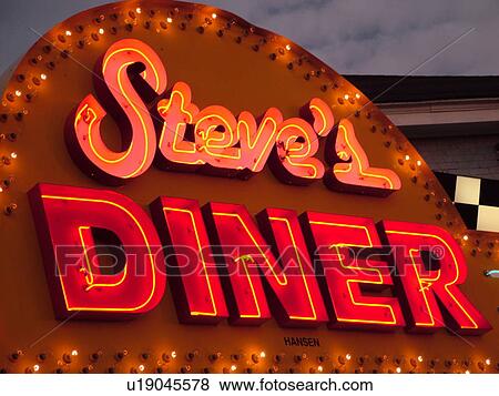 Moncton, Canada, New Brunswick, neon lights, Steve's Diner, sign, restaurant, evening View Large Photo Image Stock Photo - Moncton, Canada, New Brunswick, neon lights, Steve's Diner, sign, restaurant, evening. Fotosearch