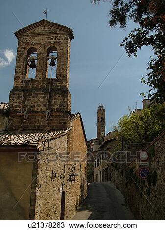 Montalcino, Tuscany, Italy, Toscana, Europe, Bell tower of an old church in the medieval hilltown of Montalcino. View Large Photo Image Stock Image - Montalcino, Tuscany, Italy, Toscana, Europe, Bell tower of an old church in the medieval hilltown of Montalcino.. Fotosearch