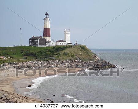 Stock Photo -  Montauk, NY, New York, Long Island, Atlantic Ocean, Montauk Point Lighthouse ca. 1796. Fotosearch