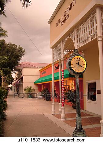 Stock Image -  Naples, FL, Florida, Fifth Avenue Shopping Area, clock. Fotosearch