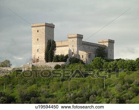 Stock Image -  Narni, Umbria, Italy, Europe, La Rocca (castle) Albornoz in the medieval hill town of Narni.. Fotosearch