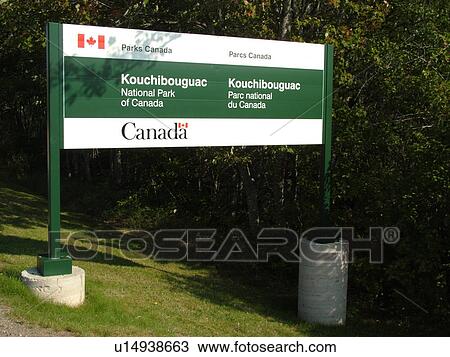 Stock Image -  New Brunswick, Kouchibouguac, Canada, Acadian Coastal Drive, Kouchibouguac National Park of Canada, entrance sign. Fotosearch