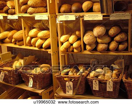 Stock Image -  New Brunswick, Saint John, Canada, City Market, fresh baked bread, interior. Fotosearch