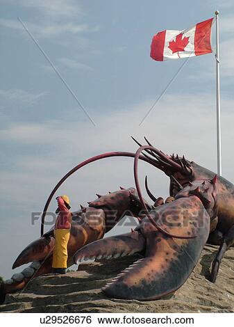 Stock Photograph -  New Brunswick, Shediac, Canada, Acadian Coastal Drive, World's Largest Lobster, Lobster Capital of the World. Fotosearch