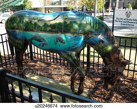 Picture -  Ocala, FL, Florida, downtown, horse statue display. Fotosearch