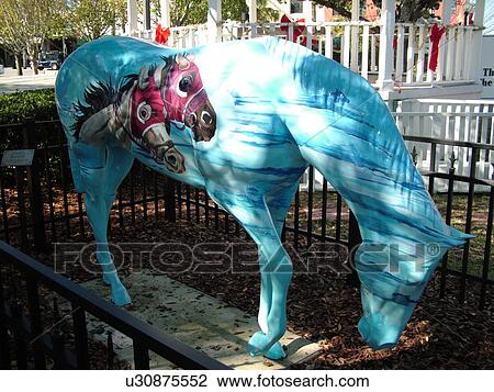 Stock Image -  Ocala, FL, Florida, downtown, horse statue display. Fotosearch