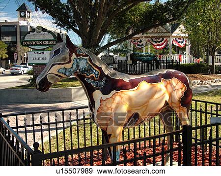 Stock Photo -  Ocala, FL, Florida, downtown, horse statue display. Fotosearch