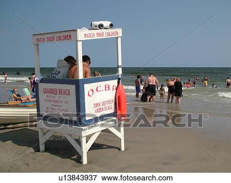 Ocean City, NJ, New Jersey, Atlantic Ocean, shore, beach, lifeguard station View Large Photo Image Stock Photo - Ocean City, NJ, New Jersey, Atlantic Ocean, shore, beach, lifeguard station. Fotosearch