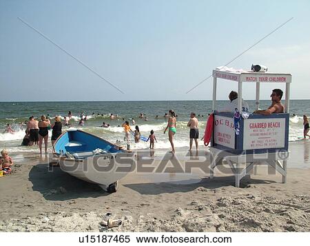 Stock Photography -  Ocean City, NJ, New Jersey, Atlantic Ocean, shore, beach, lifeguard station. Fotosearch