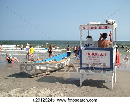 Stock Photography -  Ocean City, NJ, New Jersey, Atlantic Ocean, shore, beach, lifeguard station. Fotosearch
