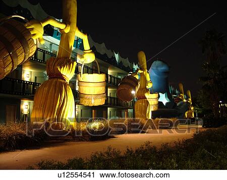 Orlando, FL, Florida, Disney's All-Star Movie Resort, evening, The Sorcerer's Apprentice View Large Photo Image Stock Image - Orlando, FL, Florida, Disney's All-Star Movie Resort, evening, The Sorcerer's Apprentice. Fotosearch