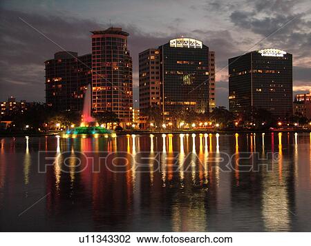 Orlando, FL, Florida, Downtown skyline, Lake Eola, evening View Large Photo Image Stock Image - Orlando, FL, Florida, Downtown skyline, Lake Eola, evening. Fotosearch