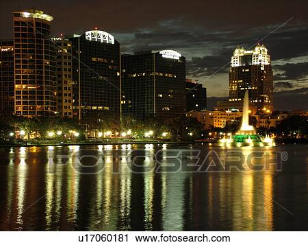 Orlando, FL, Florida, Downtown skyline, Lake Eola, evening View Large Photo Image Stock Image - Orlando, FL, Florida, Downtown skyline, Lake Eola, evening. Fotosearch
