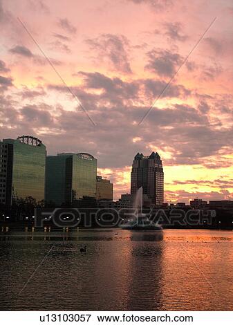 Orlando, FL, Florida, Downtown skyline, Lake Eola, Lake Eola Park, sunset View Large Photo Image Stock Photo - Orlando, FL, Florida, Downtown skyline, Lake Eola, Lake Eola Park, sunset. Fotosearch