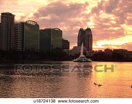 Orlando, FL, Florida, Downtown skyline, Lake Eola, Lake Eola Park, sunset View Large Photo Image Stock Photo - Orlando, FL, Florida, Downtown skyline, Lake Eola, Lake Eola Park, sunset. Fotosearch