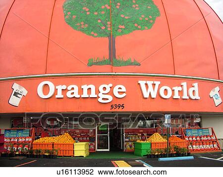 Stock Image -  Orlando, FL, Florida, Kissimmee, Orange World, fruit stand, grapefruit, oranges, World's Largest Orange. Fotosearch