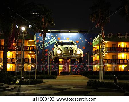 Orlando, FL, Florida, Lake Buena Vista, Disney's All-Star Movie Resort, evening, The Love Bug View Large Photo Image Stock Image - Orlando, FL, Florida, Lake Buena Vista, Disney's All-Star Movie Resort, evening, The Love Bug. Fotosearch