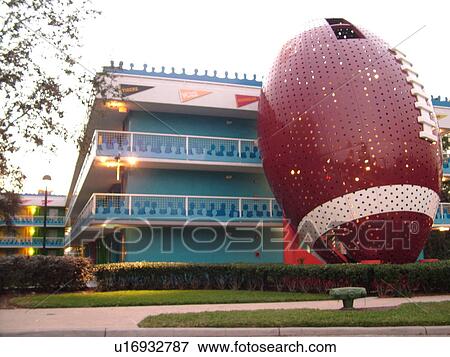 Orlando, FL, Florida, Lake Buena Vista, Disney's All-Star Sports Resort, evening, giant football View Large Photo Image Stock Photo - Orlando, FL, Florida, Lake Buena Vista, Disney's All-Star Sports Resort, evening, giant football. Fotosearch