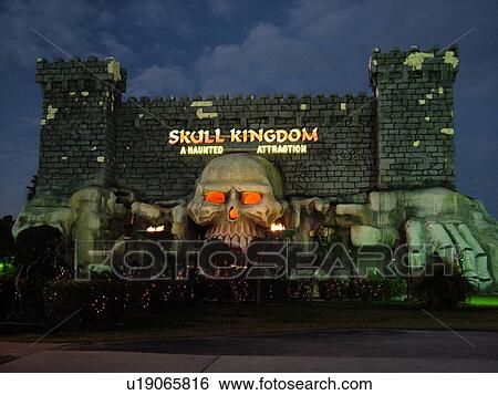 Stock Photograph -  Orlando, FL, Florida, Skull Kingdom, a haunted castle attraction. Fotosearch