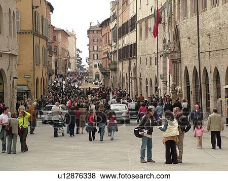 Perugia, Umbria, Italy, Europe, Corso Vannucci Street in the medieval town of Perugia. View Large Photo Image Stock Photo - Perugia, Umbria, Italy, Europe, Corso Vannucci Street in the medieval town of Perugia.. Fotosearch