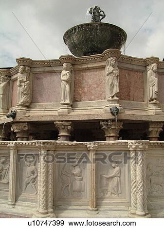 Stock Photo -  Perugia, Umbria, Italy, Europe, Fontana Maggiore in the medieval town of Perugia.. Fotosearch