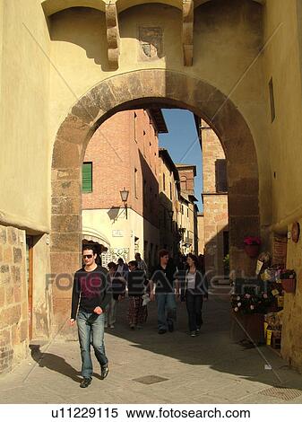 Stock Photography -  Pienza, Tuscany, Italy, Toscana, Europe, Entrance gate to the Renaissance hilltop town of Pienza.. Fotosearch