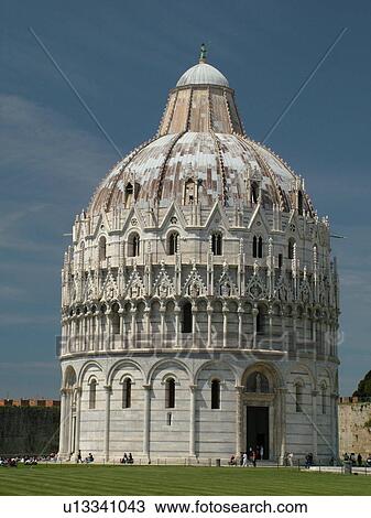 Stock Image -  Pisa, Tuscany, Italy, Toscana, Europe, The Baptistry in Campo dei Miracoli (Field of Miracles) in the city of Pisa.. Fotosearch