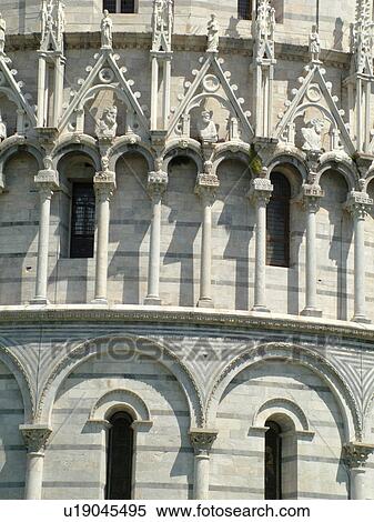 Pisa, Tuscany, Italy, Toscana, Europe, The fatade of The Baptistry in Campo dei Miracoli (Field of Miracles) in the city of Pisa. View Large Photo Image Stock Photography -  Pisa, Tuscany, Italy, Toscana, Europe, The fatade of The Baptistry in Campo dei Miracoli (Field of Miracles) in the city of Pisa.. Fotosearch