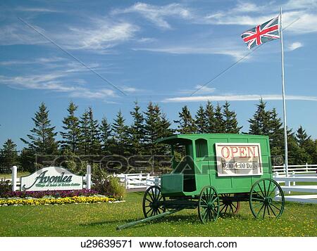 Stock Image -  Prince Edward Island, Cavendish, Canada, Queens County, Avonlea Village of Anne of Green Gables, entrance. Fotosearch