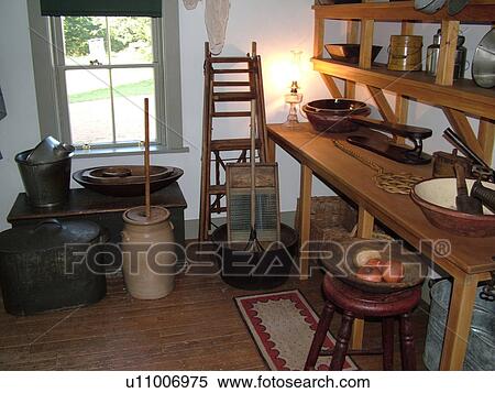 Stock Photography -  Prince Edward Island, Cavendish, Canada, Queens County, Prince Edward Island National Park, Green Gables House, Anne of Green Gables, house, interior, dairy porch. Fotosearch