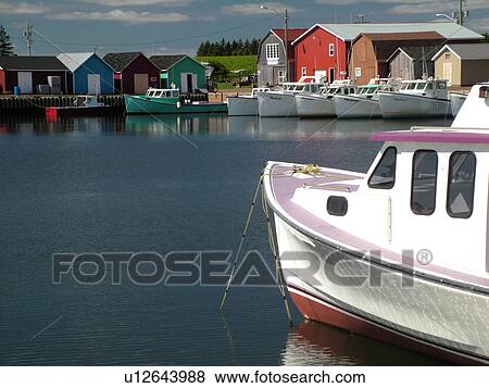 Stock Photo -  Prince Edward Island, Malpeque, Canada, Prince County, Gulf of Saint Lawrence, fishing village, harbor, fishing boats, marina. Fotosearch