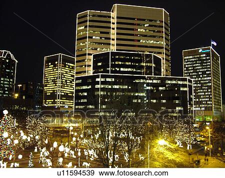 Richmond, VA, Virginia, downtown, Financial District, evenings, Christmas decorations at the James Center, high-rise buldings outlined with white lights View Large Photo Image Stock Photo - Richmond, VA, Virginia, downtown, Financial District, evenings, Christmas decorations at the James Center, high-rise buldings outlined with white lights. Fotosearch