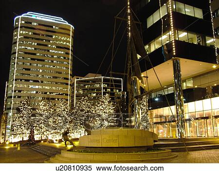 Richmond, VA, Virginia, downtown, Financial District, evening, Christmas decorations at the James Center View Large Photo Image Stock Photography - Richmond, VA, Virginia, downtown, Financial District, evening, Christmas decorations at the James Center. Fotosearch