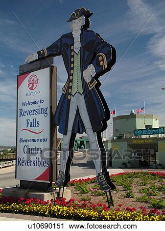 Stock Image -  Saint John, New Brunswick, Canada, Bay of Fundy, Reversing Falls Welcome Center sign in St. John. Fotosearch