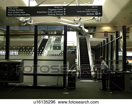 Stock Photograph -  San Francisco, CA, California, San Francisco International airport, hub, interior, Airport Security. Fotosearch