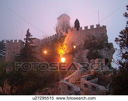 San Marino, Italy, Europe, Republic of San Marino, Guaita Rocca and Rock Tower on a foggy night in the hilly city-state of San Marino. View Large Photo Image Stock Photography - San Marino, Italy, Europe, Republic of San Marino, Guaita Rocca and Rock Tower on a foggy night in the hilly city-state of San Marino.. Fotosearch