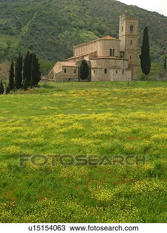 Stock Image -  Sant'Antimo, Tuscany, Italy, Toscana, Europe, 13th-century Romanesque Abbazia di Sant'Antimo.. Fotosearch