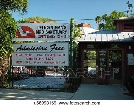 Stock Photo -  Sarasota, FL, Florida, City Island, Pelican Man's Bird Sanctuary, entrance. Fotosearch